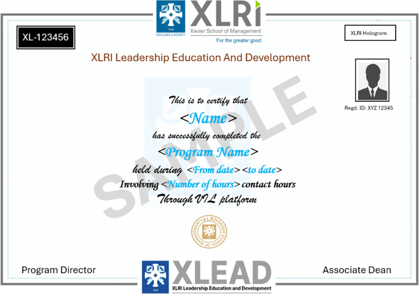 Sample XLRI Jamshedpur and XLEAD certificate of completion